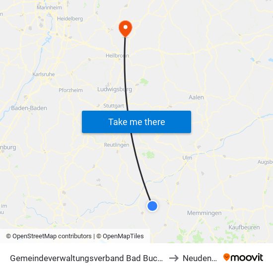 Gemeindeverwaltungsverband Bad Buchau to Neudenau map