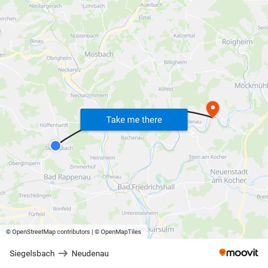 Siegelsbach to Neudenau map