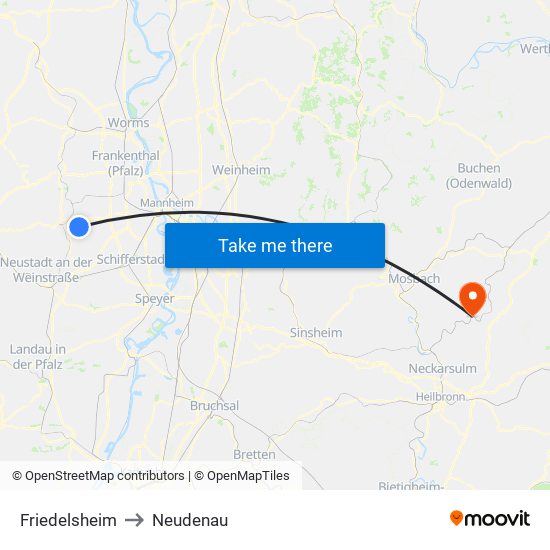 Friedelsheim to Neudenau map