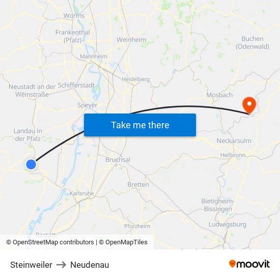 Steinweiler to Neudenau map