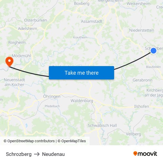 Schrozberg to Neudenau map