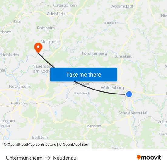 Untermünkheim to Neudenau map