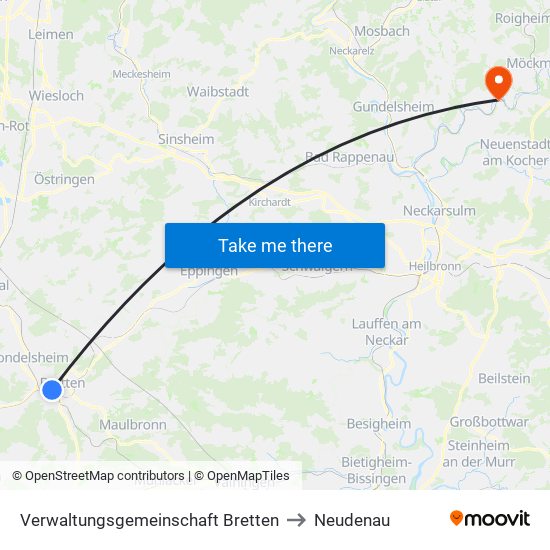Verwaltungsgemeinschaft Bretten to Neudenau map