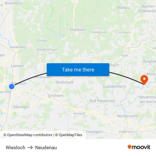 Wiesloch to Neudenau map