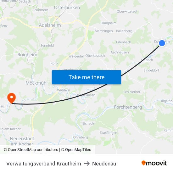 Verwaltungsverband Krautheim to Neudenau map