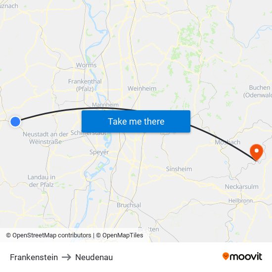 Frankenstein to Neudenau map