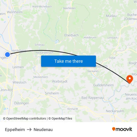 Eppelheim to Neudenau map