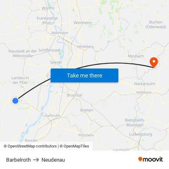 Barbelroth to Neudenau map