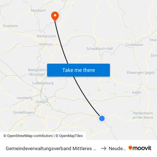 Gemeindeverwaltungsverband Mittleres Fils-Lautertal to Neudenau map