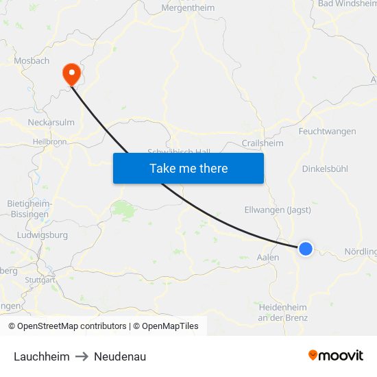 Lauchheim to Neudenau map