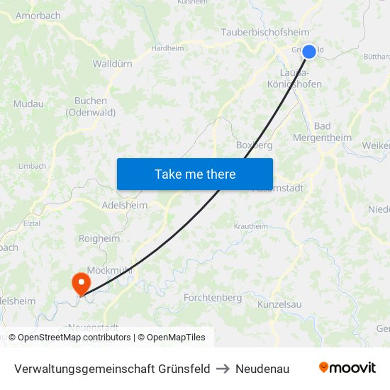Verwaltungsgemeinschaft Grünsfeld to Neudenau map