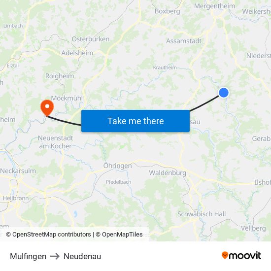Mulfingen to Neudenau map