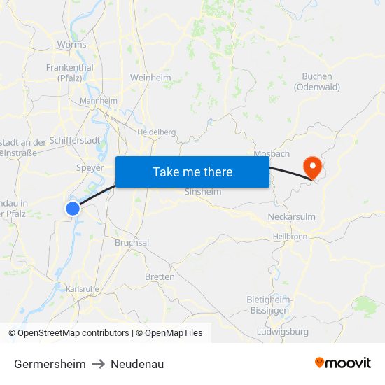 Germersheim to Neudenau map