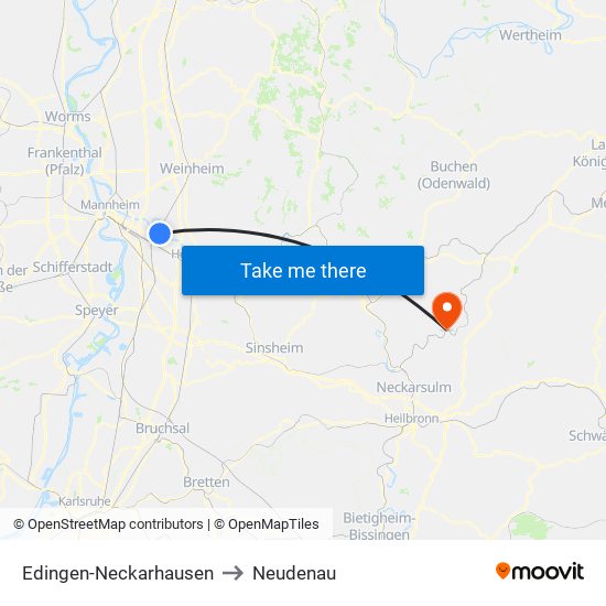 Edingen-Neckarhausen to Neudenau map