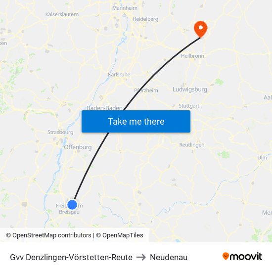 Gvv Denzlingen-Vörstetten-Reute to Neudenau map