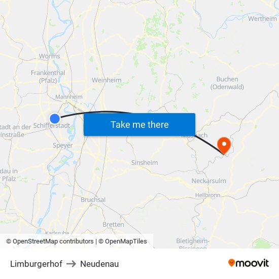 Limburgerhof to Neudenau map