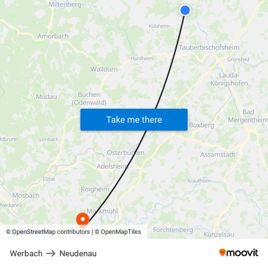 Werbach to Neudenau map