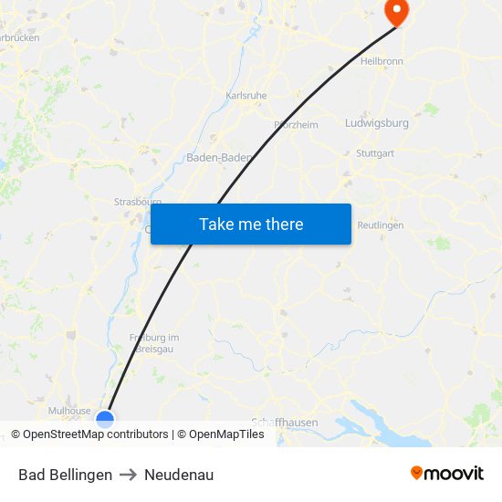 Bad Bellingen to Neudenau map