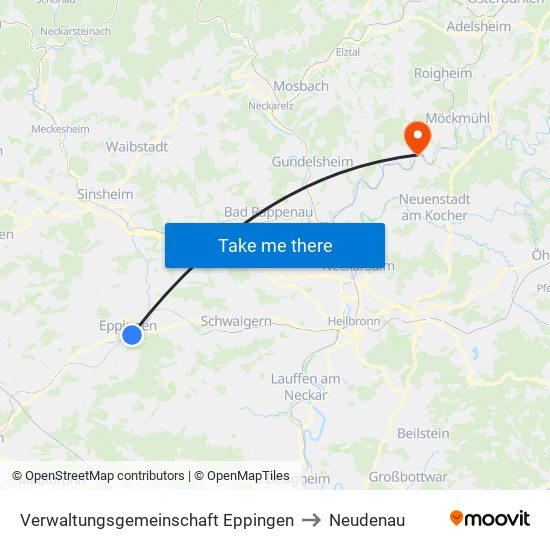 Verwaltungsgemeinschaft Eppingen to Neudenau map