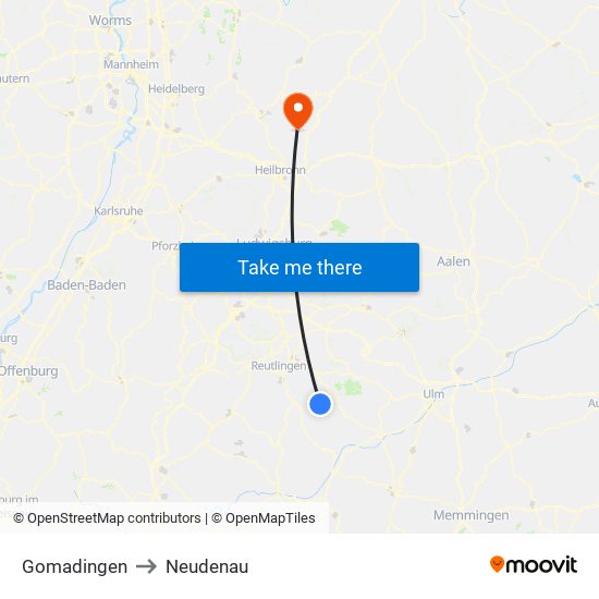 Gomadingen to Neudenau map