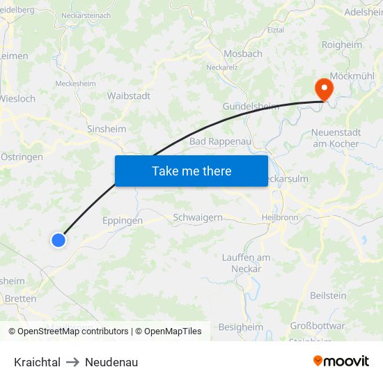 Kraichtal to Neudenau map