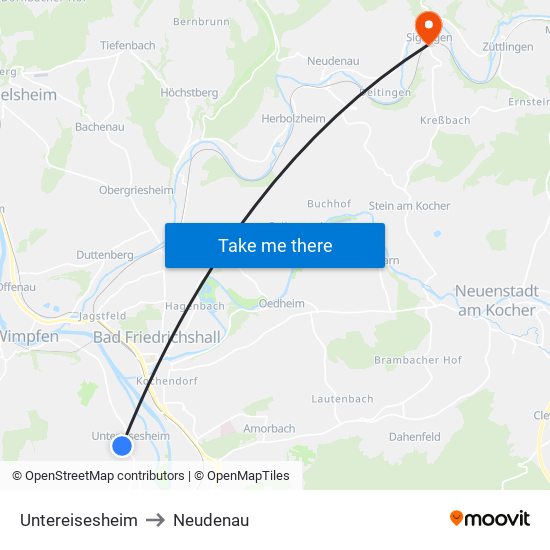 Untereisesheim to Neudenau map