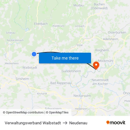 Verwaltungsverband Waibstadt to Neudenau map