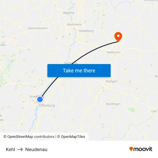 Kehl to Neudenau map