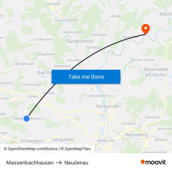 Massenbachhausen to Neudenau map