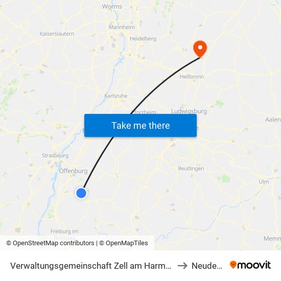 Verwaltungsgemeinschaft Zell am Harmersbach to Neudenau map