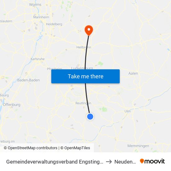 Gemeindeverwaltungsverband Engstingen to Neudenau map