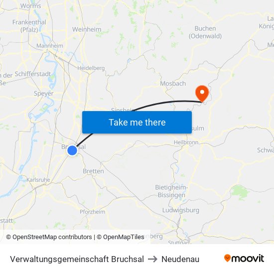 Verwaltungsgemeinschaft Bruchsal to Neudenau map