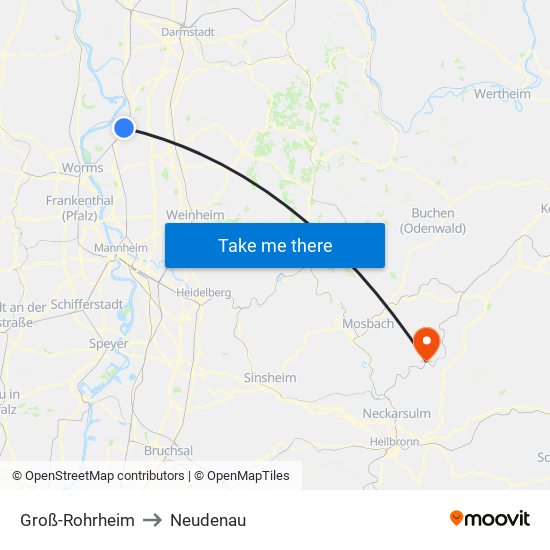 Groß-Rohrheim to Neudenau map