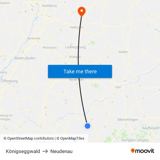 Königseggwald to Neudenau map
