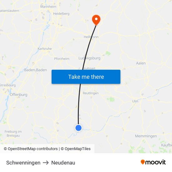 Schwenningen to Neudenau map