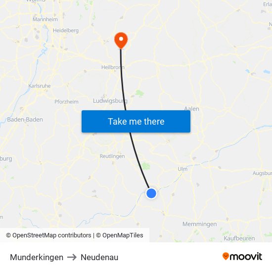 Munderkingen to Neudenau map