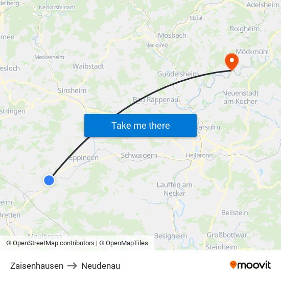 Zaisenhausen to Neudenau map