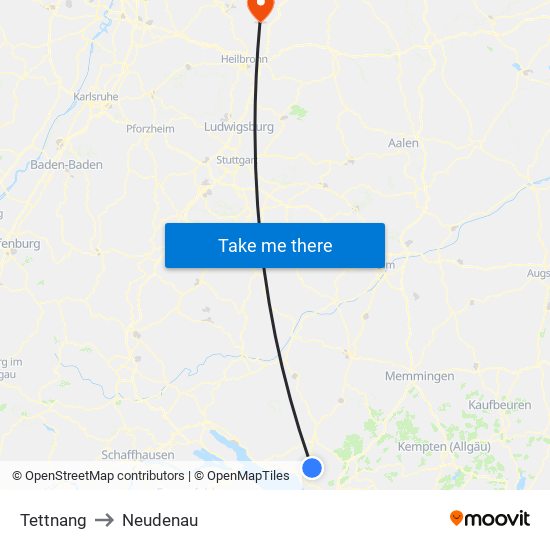 Tettnang to Neudenau map