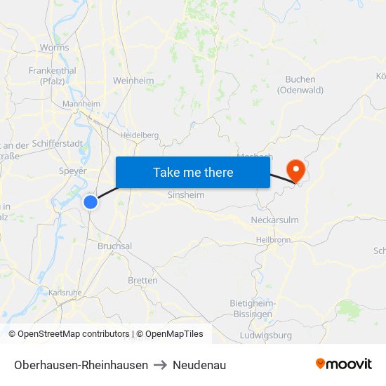 Oberhausen-Rheinhausen to Neudenau map