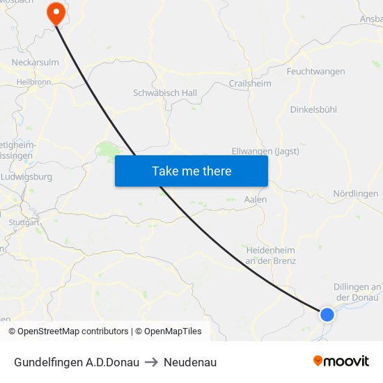 Gundelfingen A.D.Donau to Neudenau map