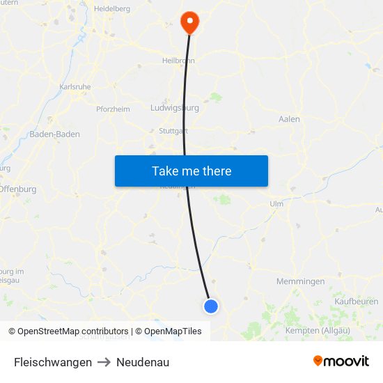 Fleischwangen to Neudenau map
