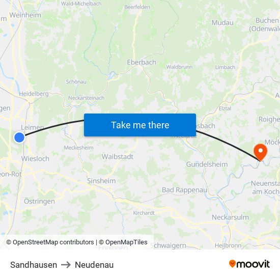 Sandhausen to Neudenau map