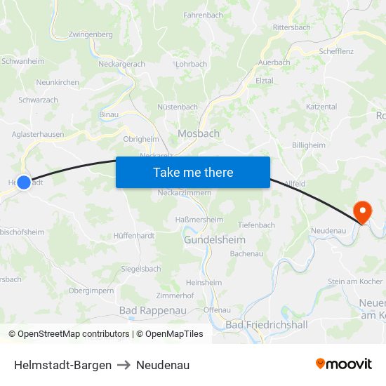 Helmstadt-Bargen to Neudenau map