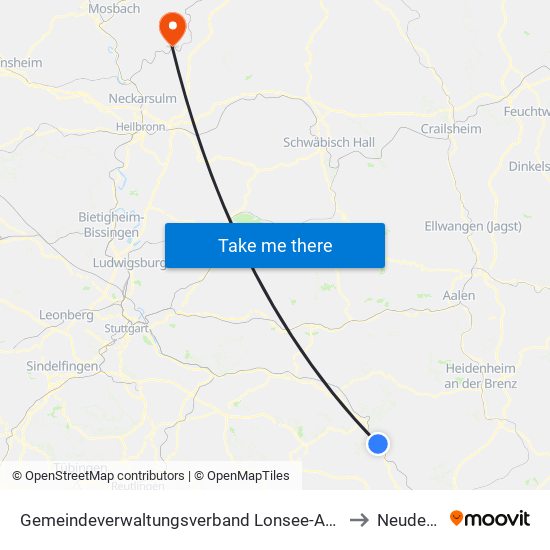 Gemeindeverwaltungsverband Lonsee-Amstetten to Neudenau map