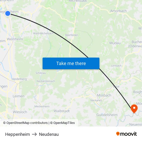 Heppenheim to Neudenau map