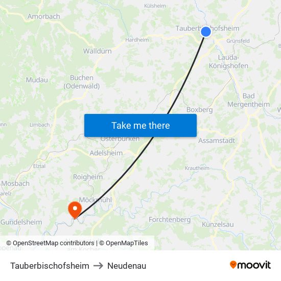 Tauberbischofsheim to Neudenau map