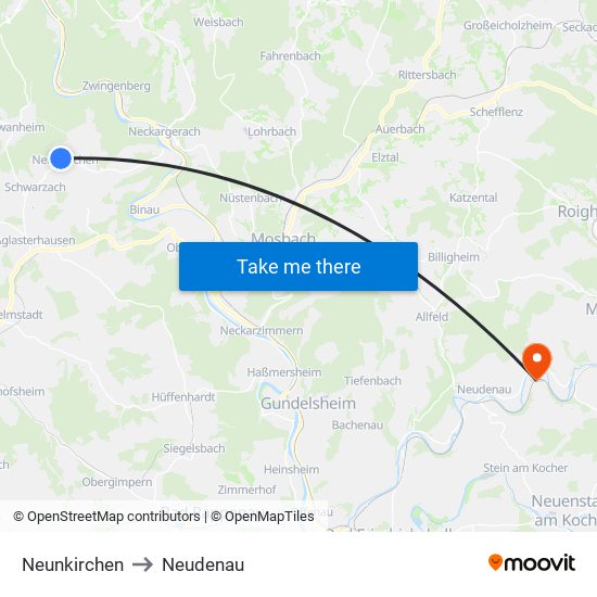 Neunkirchen to Neudenau map