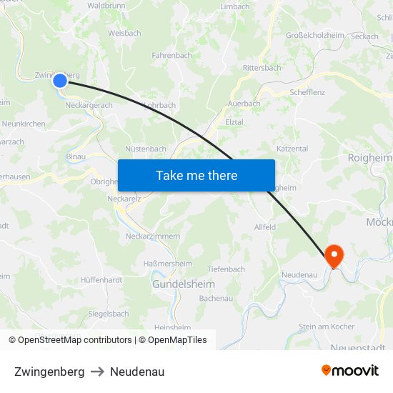 Zwingenberg to Neudenau map