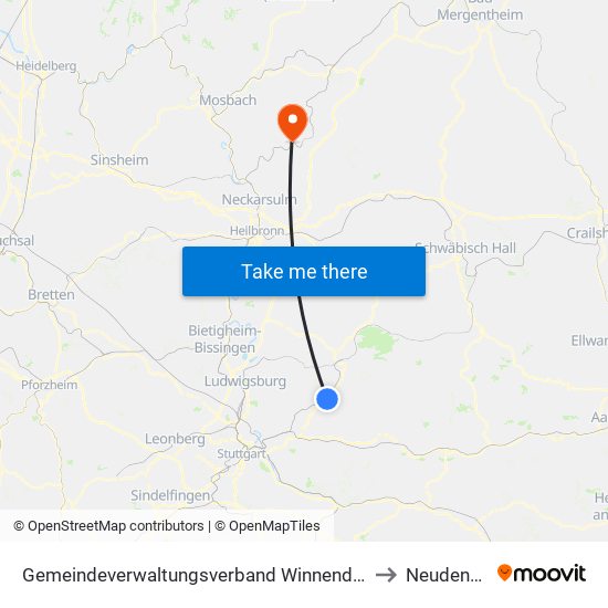 Gemeindeverwaltungsverband Winnenden to Neudenau map