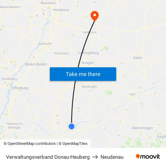 Verwaltungsverband Donau-Heuberg to Neudenau map